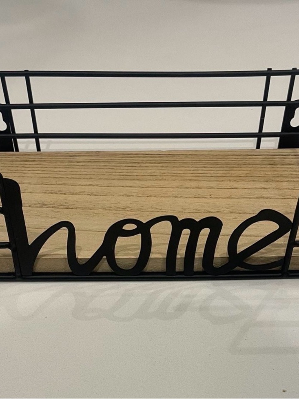 Black "Home" Wall Display Shelf with Wood Accent